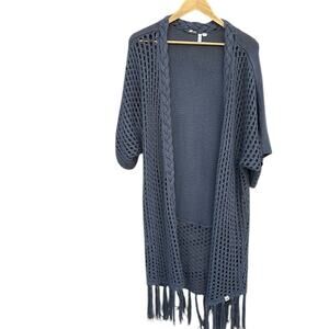 Rip Curl gray crochet sweater duster fringe cardigan size small/medium